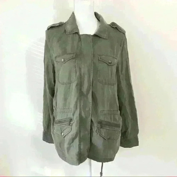 Max Jeans Olive Green Tencel Military Style Zip Jacket - Picture 1 of 14